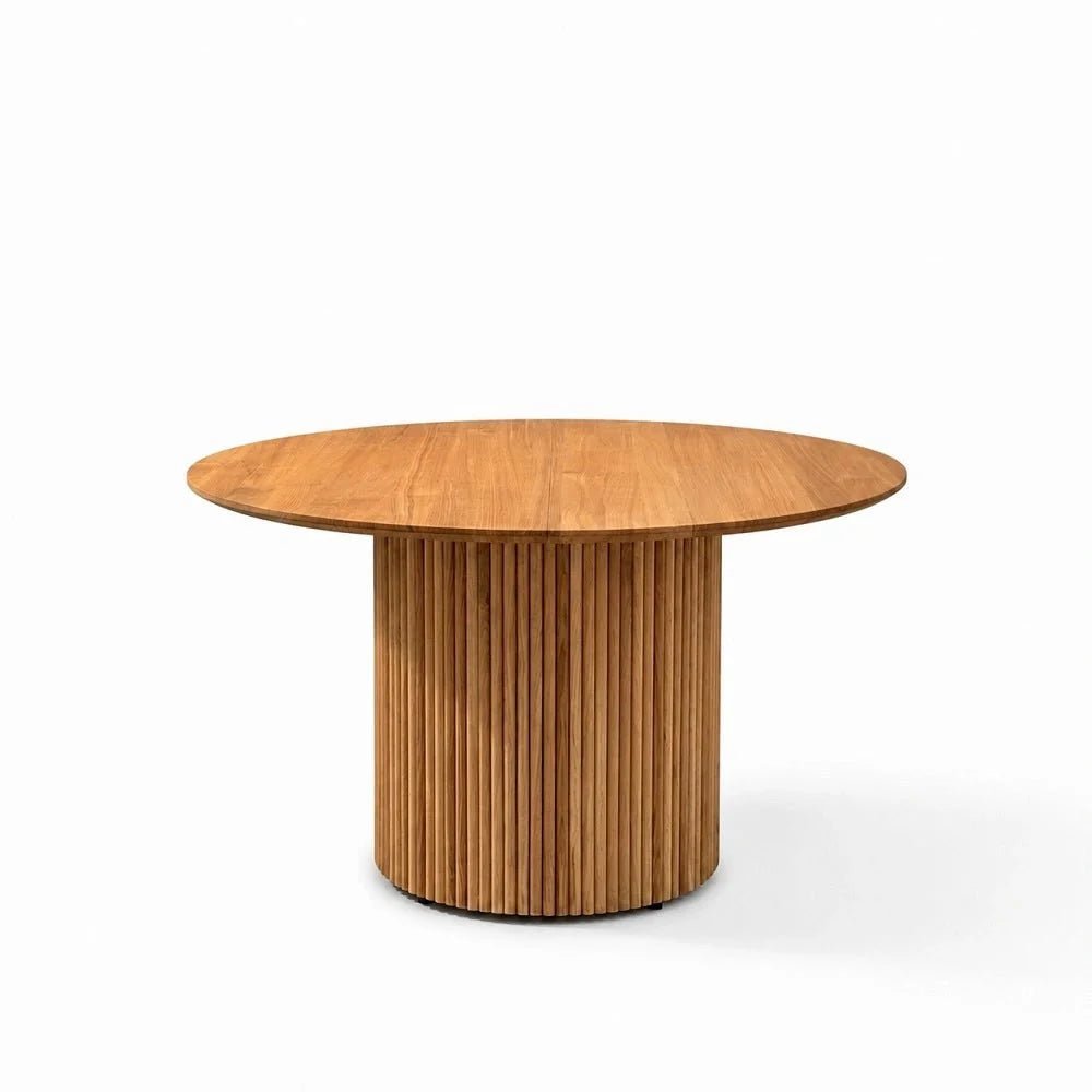Masa rotunda extensibila din lemn masiv de stejar 115 cm cu picior central rotund - Reelken