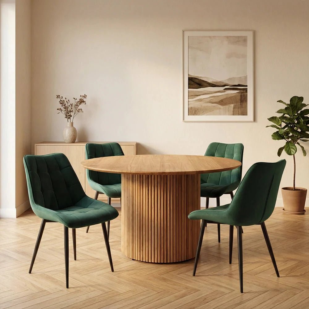 Masa rotunda extensibila din lemn masiv de stejar 115 cm cu picior central rotund - Reelken