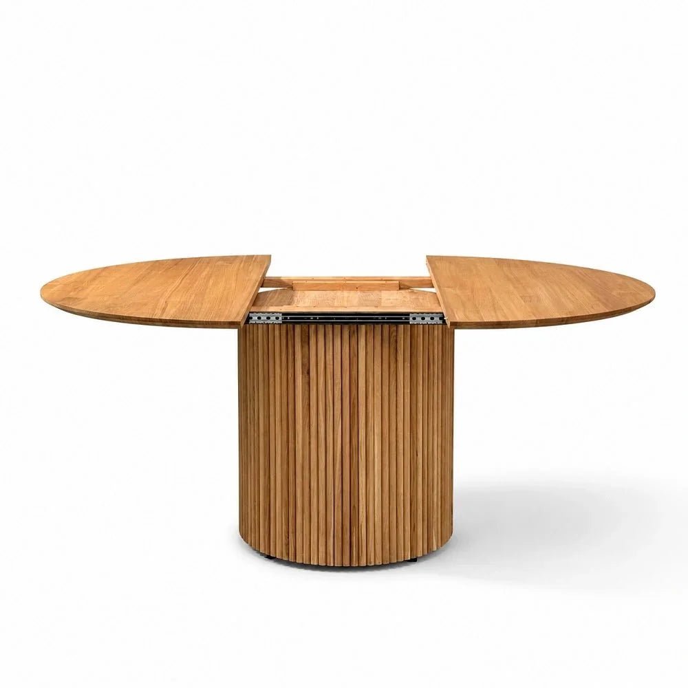 Masa rotunda extensibila din lemn masiv de stejar 115 cm cu picior central rotund - Reelken