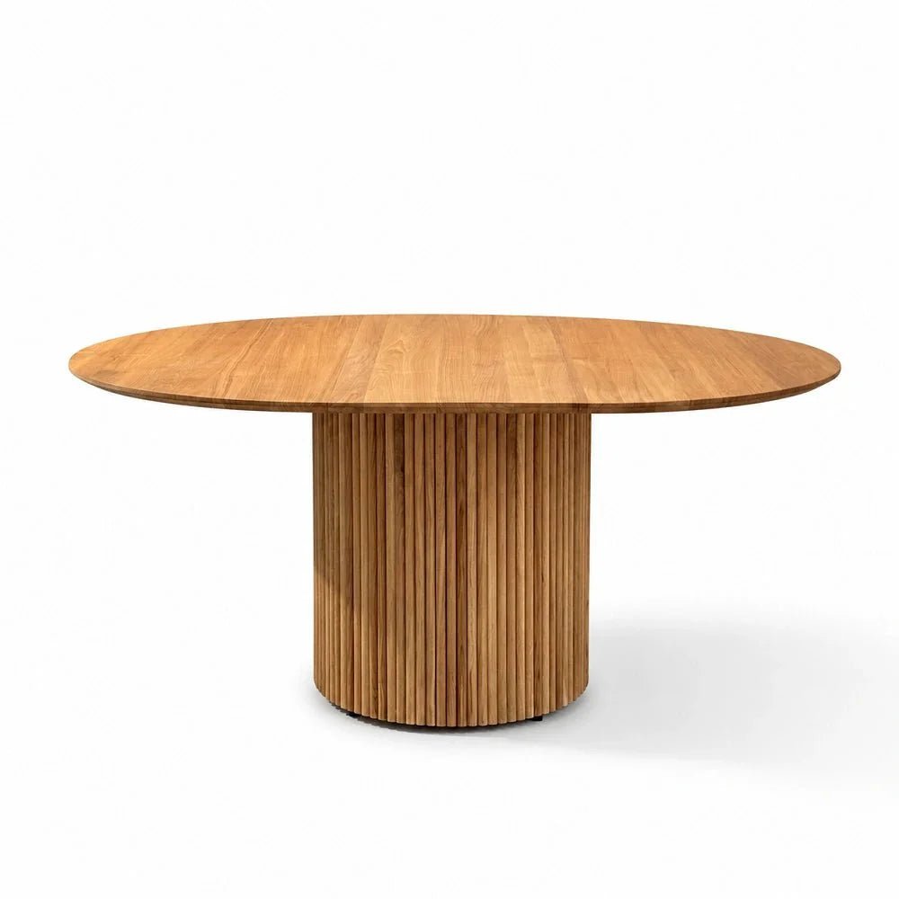 Masa rotunda extensibila din lemn masiv de stejar 115 cm cu picior central rotund - Reelken