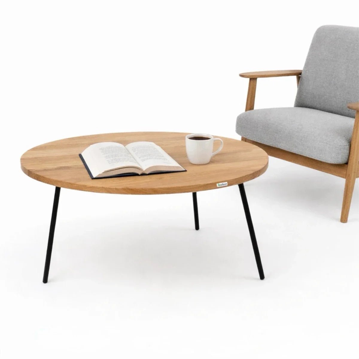 Masuta rotunda de cafea din stejar masiv diametru 90 cm – eleganta, spatioasa, gata de montaj - Reelken