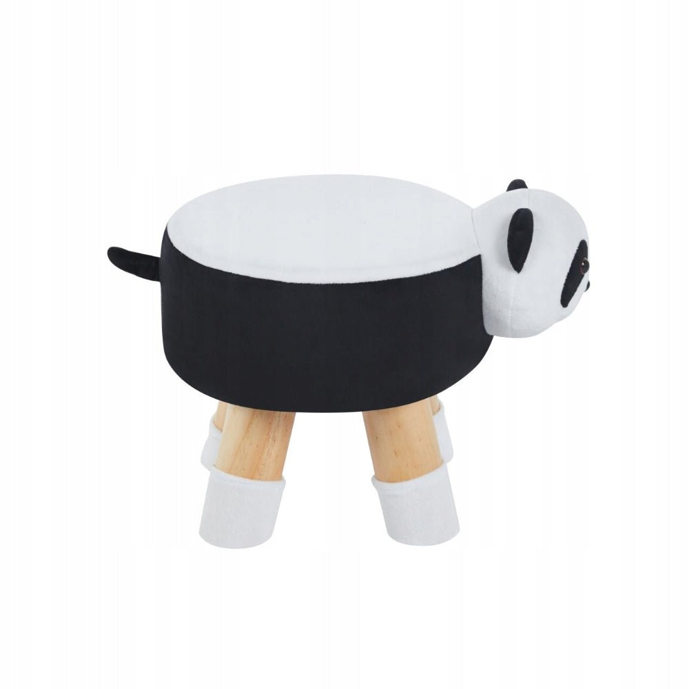 Puf copii panda, taburet tapitat plus, alb-negru, picioare din lemn cu protectii pentru pardoseala, 30x30x30 cm - Reelken