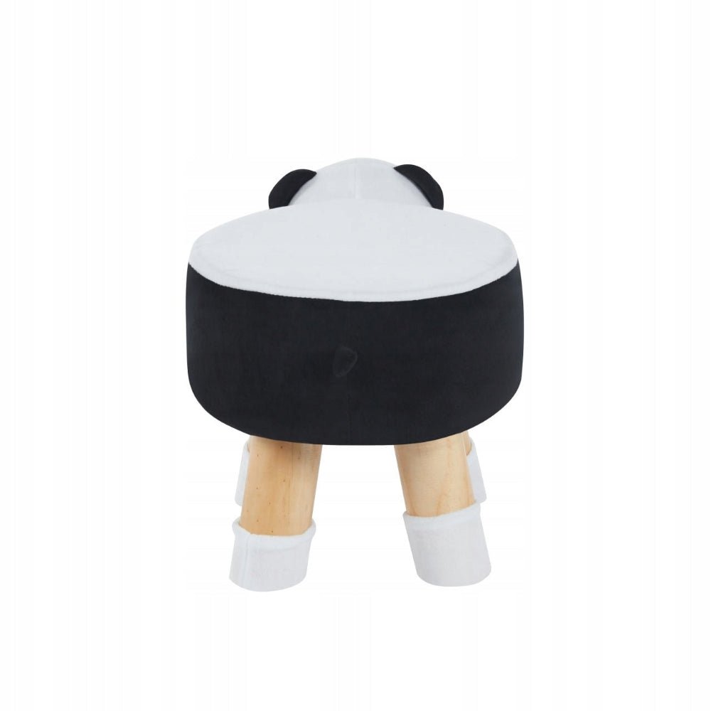 Puf copii panda, taburet tapitat plus, alb-negru, picioare din lemn cu protectii pentru pardoseala, 30x30x30 cm - Reelken