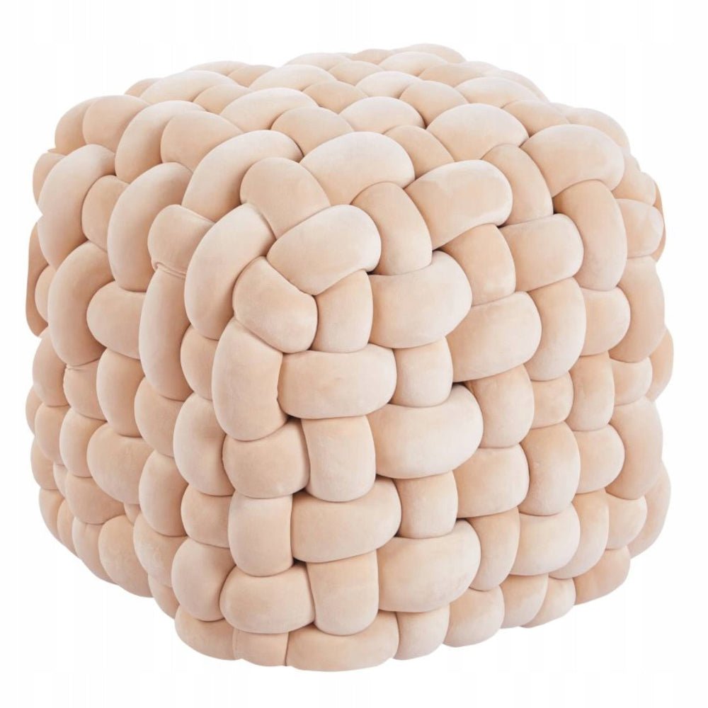 Puf patrat bej din catifea, matlasat geometric, taburet/suport picioare, sezut suplimentar, 43x43x40 cm - Reelken