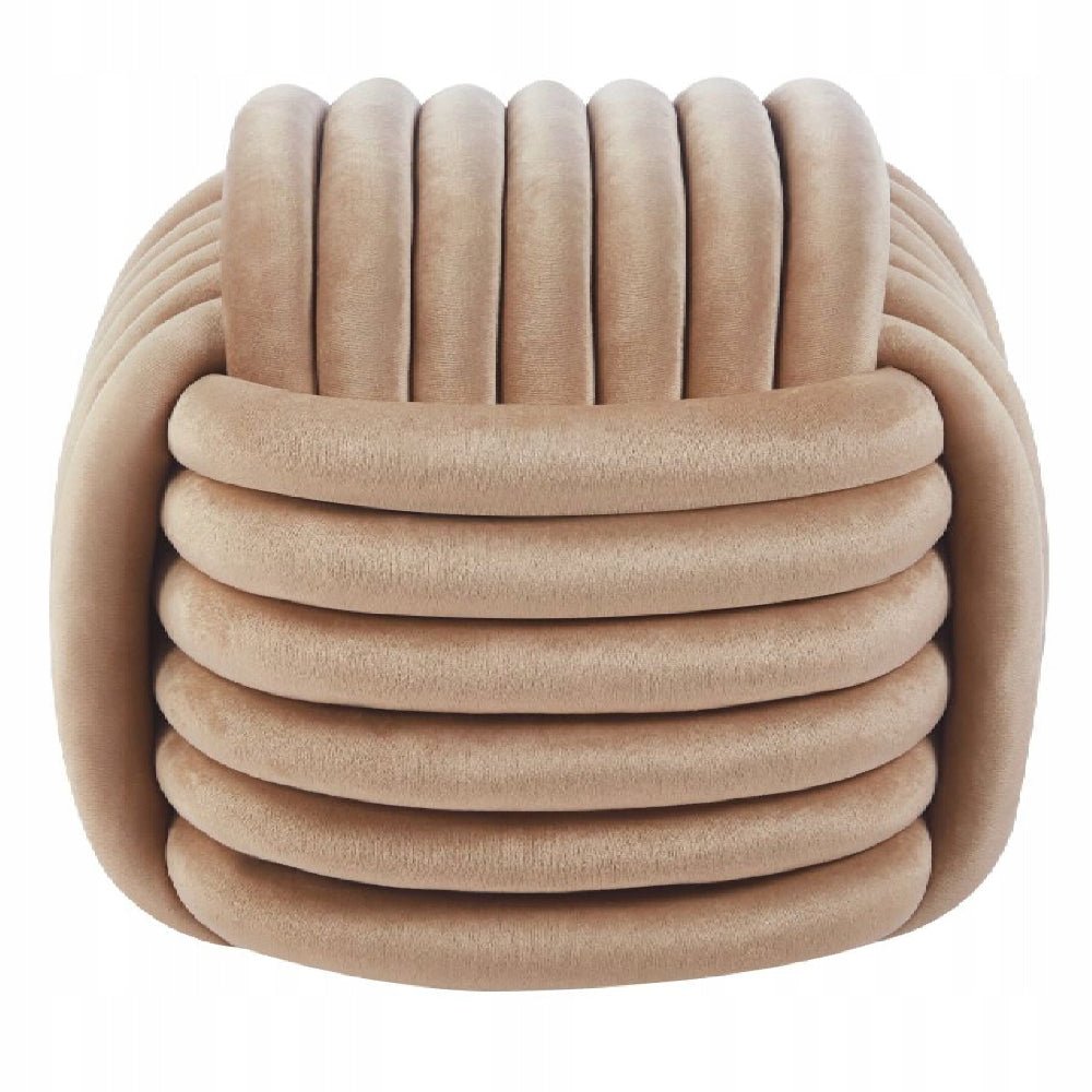 Puf patrat tapitat din catifea, culoare cappucino, cusaturi geometrice, pentru sedere si suport picioare, 50x50x40 cm - Reelken