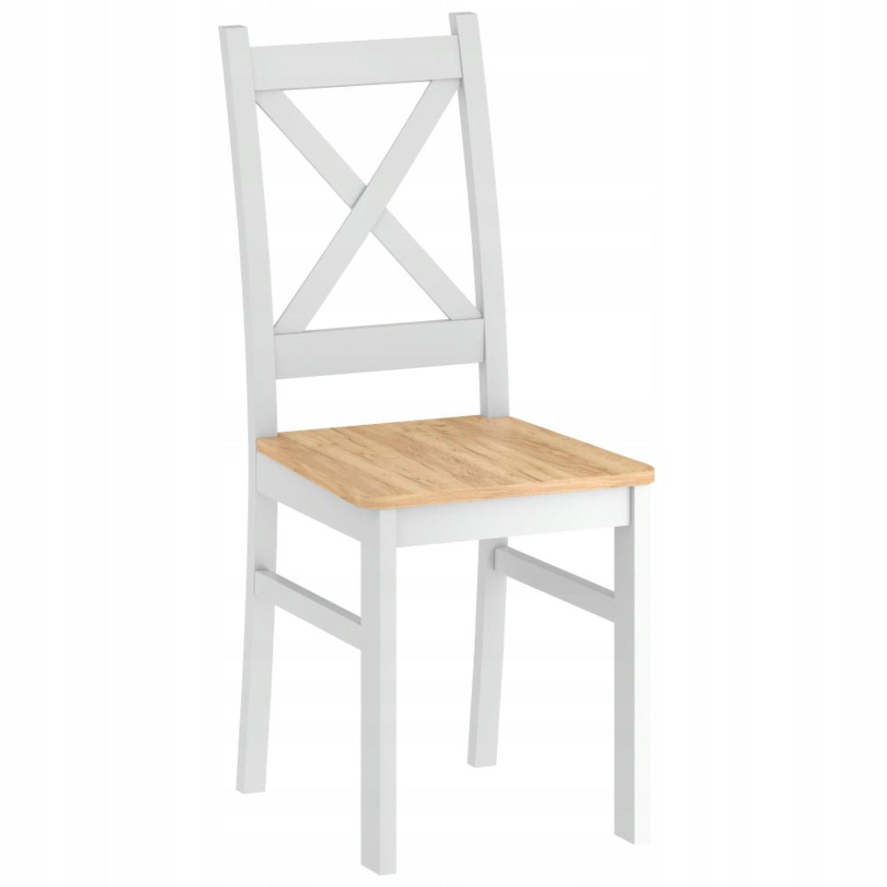 Scaun bucatarie/dining din pin masiv, alb cu sezut stejar auriu craft, 94 cm - Reelken