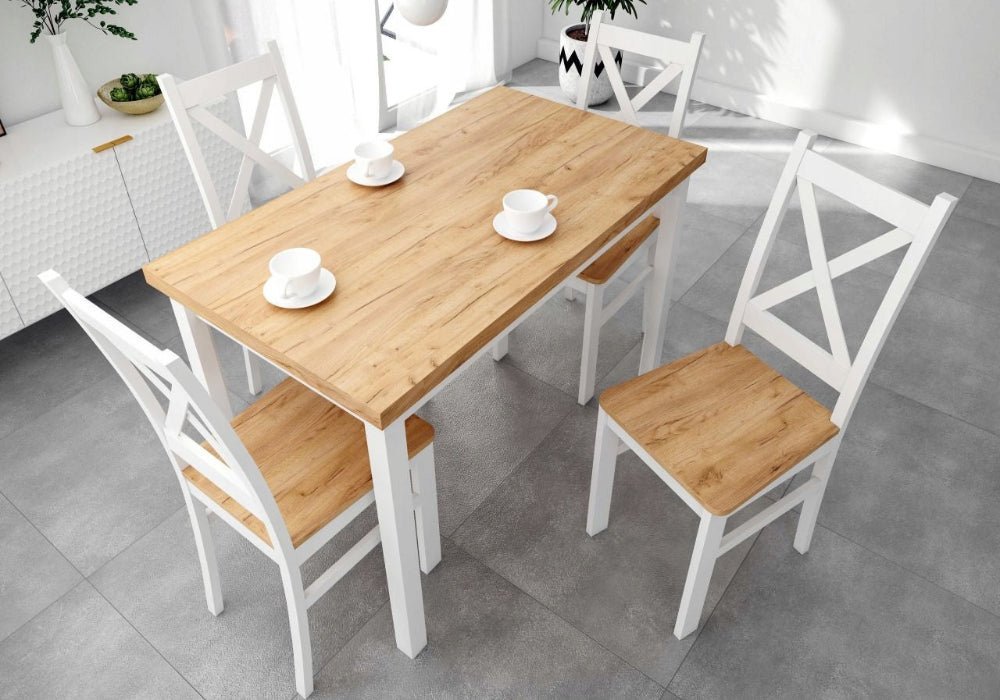 Scaun bucatarie/dining din pin masiv, alb cu sezut stejar auriu craft, 94 cm - Reelken
