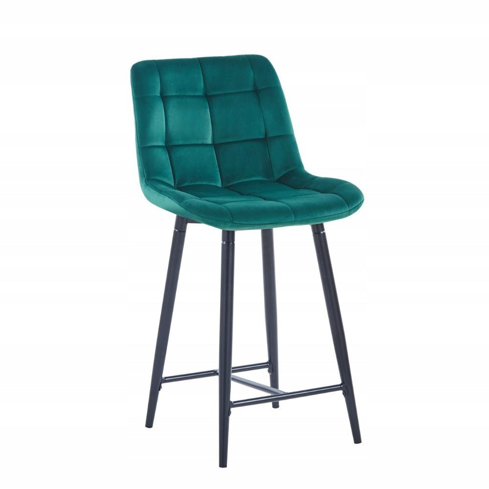 Scaun de bar (hoker), tapiterie catifea verde, cadru metalic negru, 90 cm - Reelken