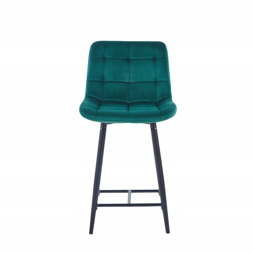 Scaun de bar (hoker), tapiterie catifea verde, cadru metalic negru, 90 cm - Reelken