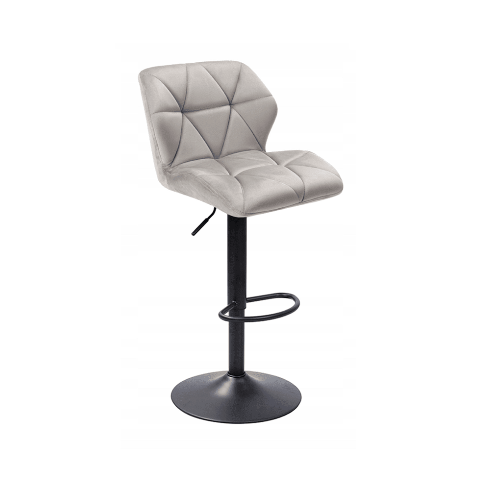 Scaun de bar reglabil cu spatar, catifea gri, baza metalica vopsita electrostatic, pentru bucatarie si insula bar, sezut 60–82 cm - Reelken