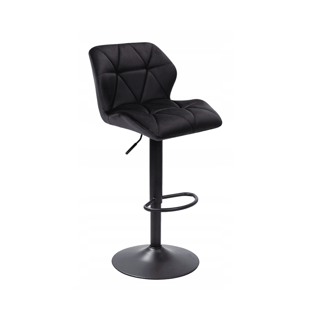 Scaun de bar reglabil cu spatar, catifea neagra, baza metalica vopsita electrostatic, pentru bucatarie si insula bar, sezut 60–82 cm - Reelken