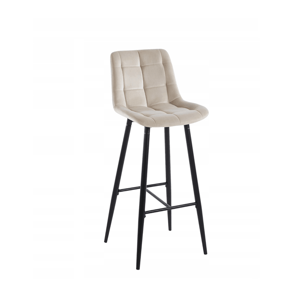 Scaun de bar, tapițerie catifea bej, cadru metalic negru, stil loft, 109 cm - Reelken