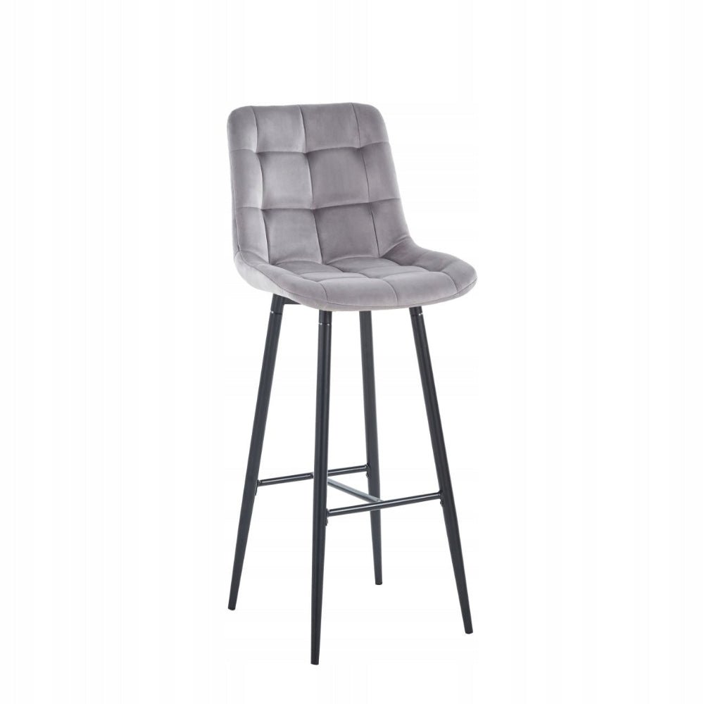 Scaun de bar, tapițerie catifea gri, cadru metalic negru, stil loft, 109 cm - Reelken