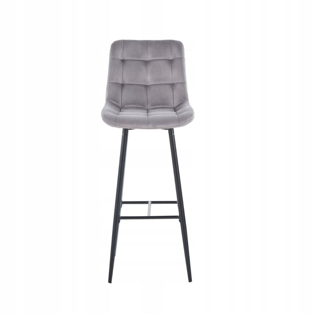 Scaun de bar, tapițerie catifea gri, cadru metalic negru, stil loft, 109 cm - Reelken