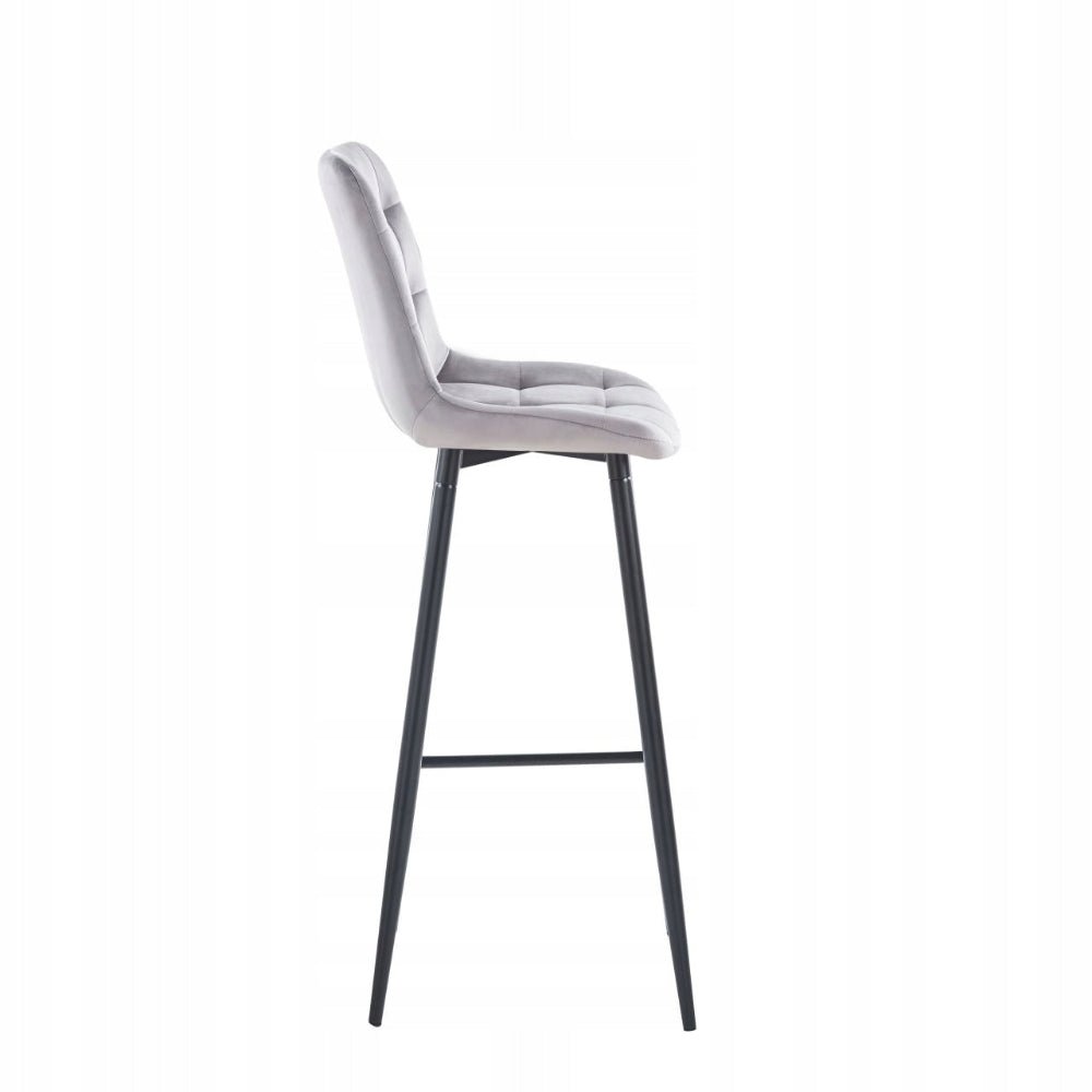 Scaun de bar, tapițerie catifea gri, cadru metalic negru, stil loft, 109 cm - Reelken