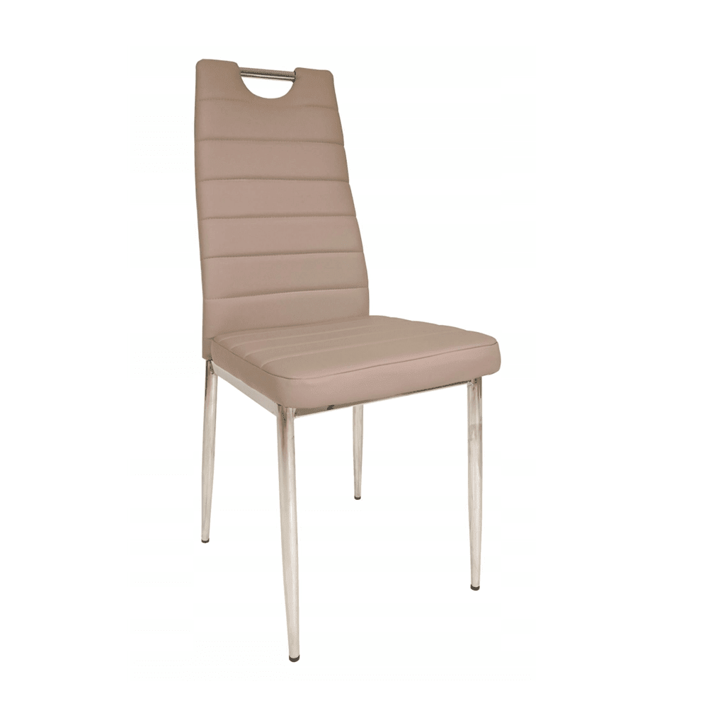 Scaun de bucatarie, tapitat cu piele ecologica cappucino, picioare metalice cromate, cu maner pentru transport, 97 cm - Reelken