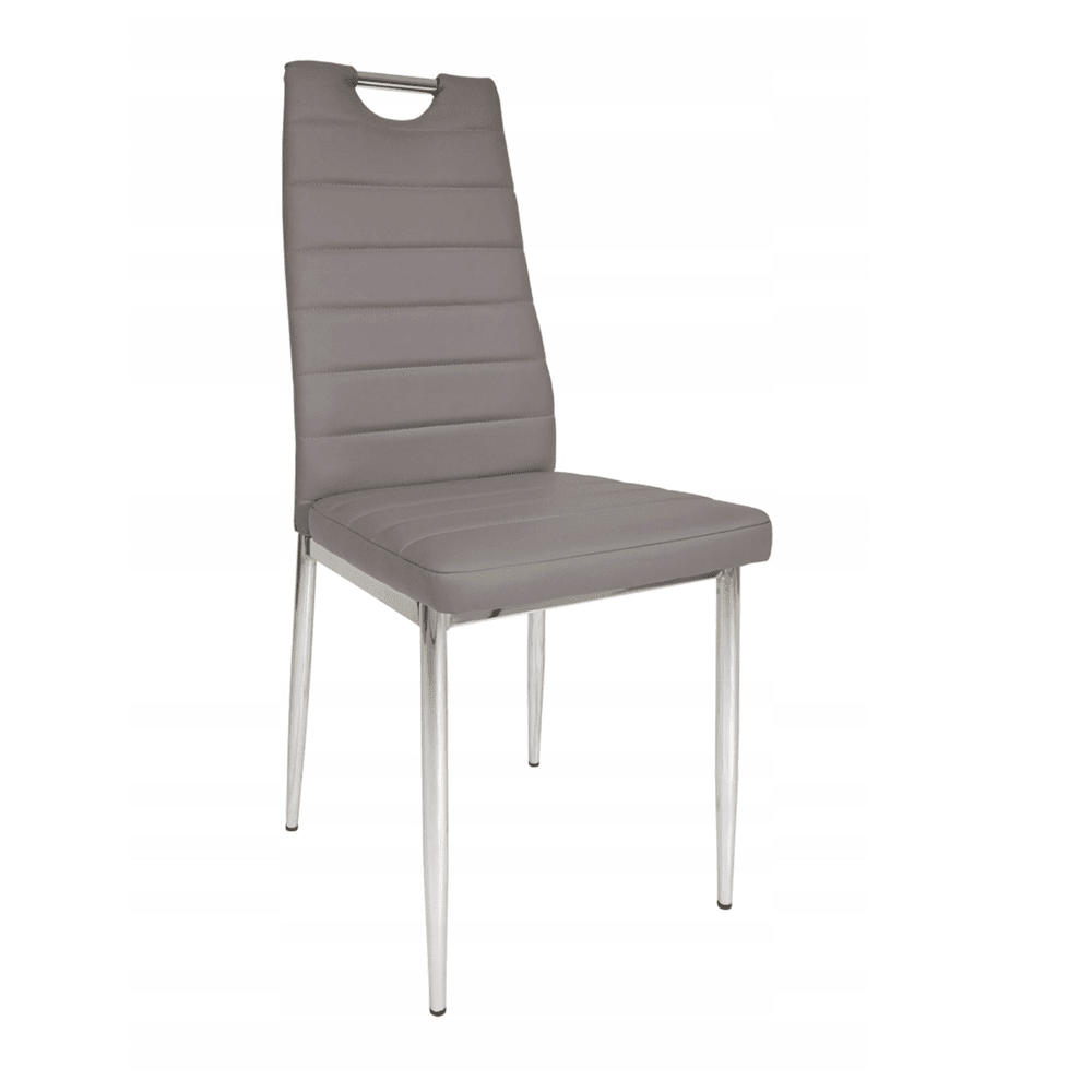 Scaun de bucatarie, tapitat cu piele ecologica gri, picioare metalice cromate, cu maner pentru transport, 97 cm - Reelken