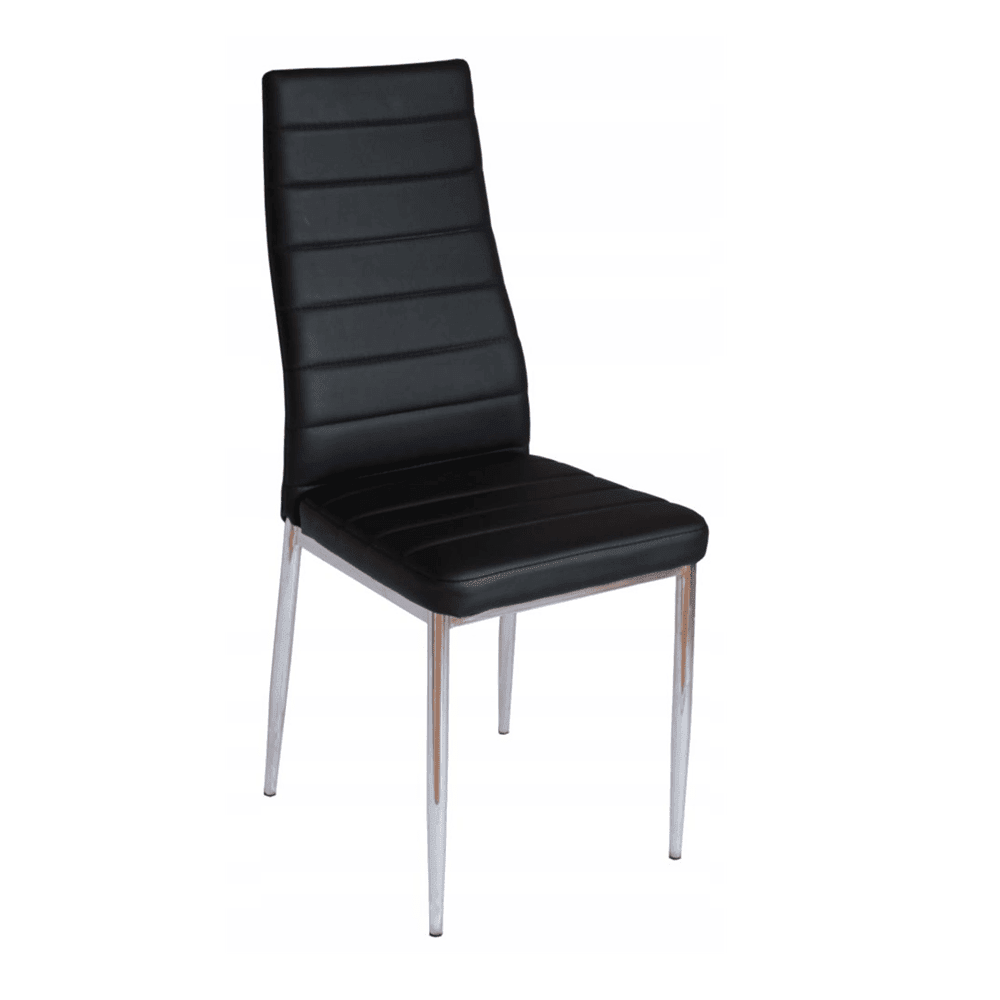 Scaun de dining modern, tapiterie piele ecologica neagra, picioare metal cromat, 97 cm - Reelken