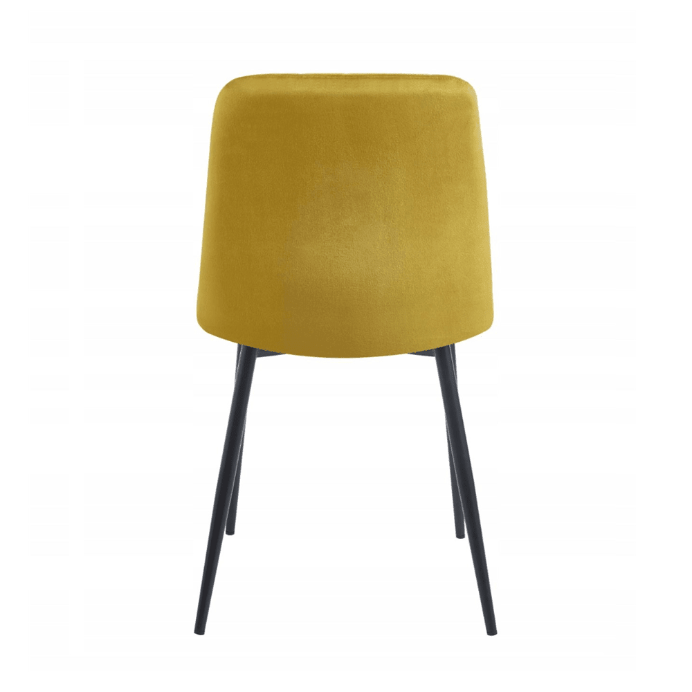 Scaun de dining, tapitat cu catifea velvet culoare curry, picioare metalice negre, stil modern glamour, 87 cm - Reelken