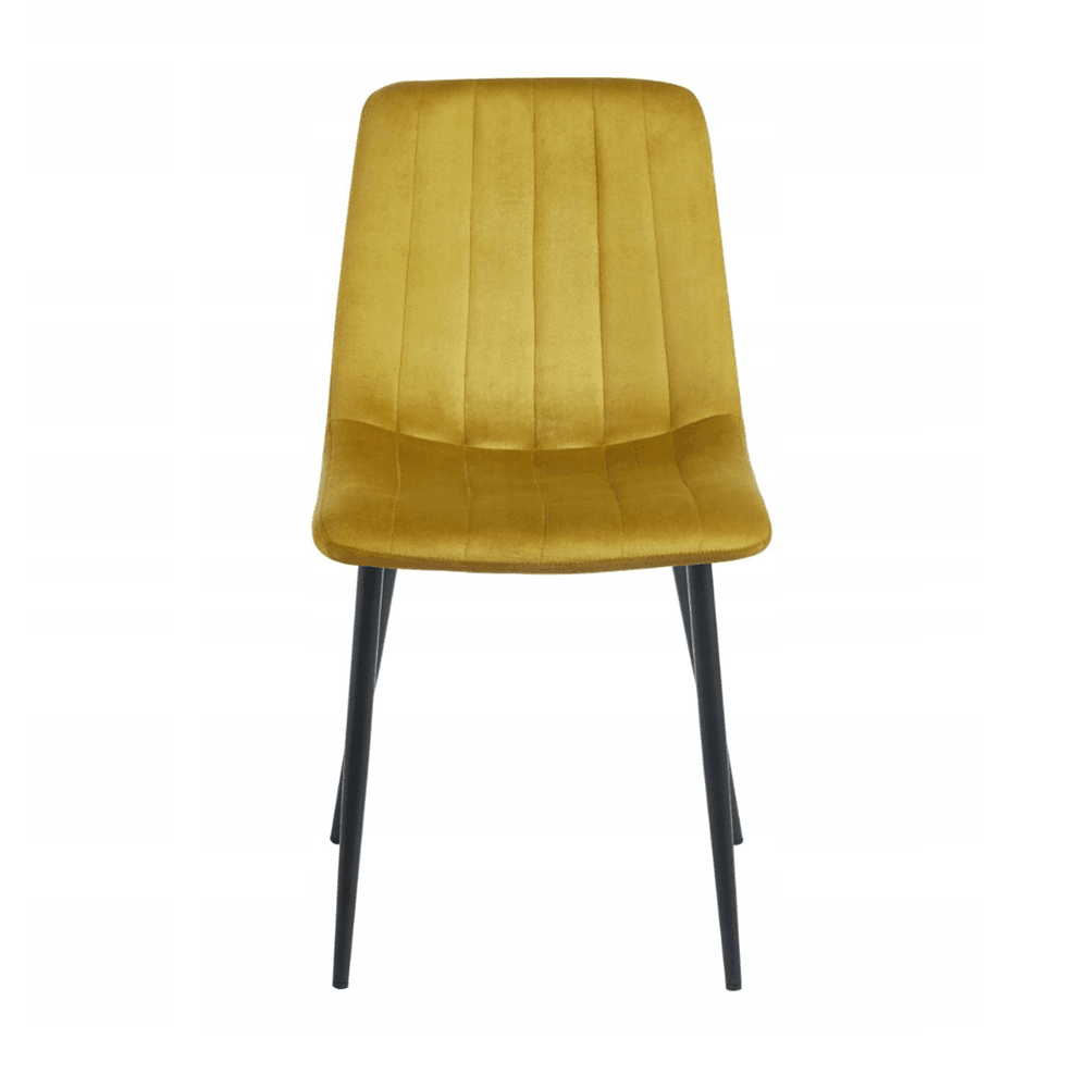 Scaun de dining, tapitat cu catifea velvet culoare curry, picioare metalice negre, stil modern glamour, 87 cm - Reelken
