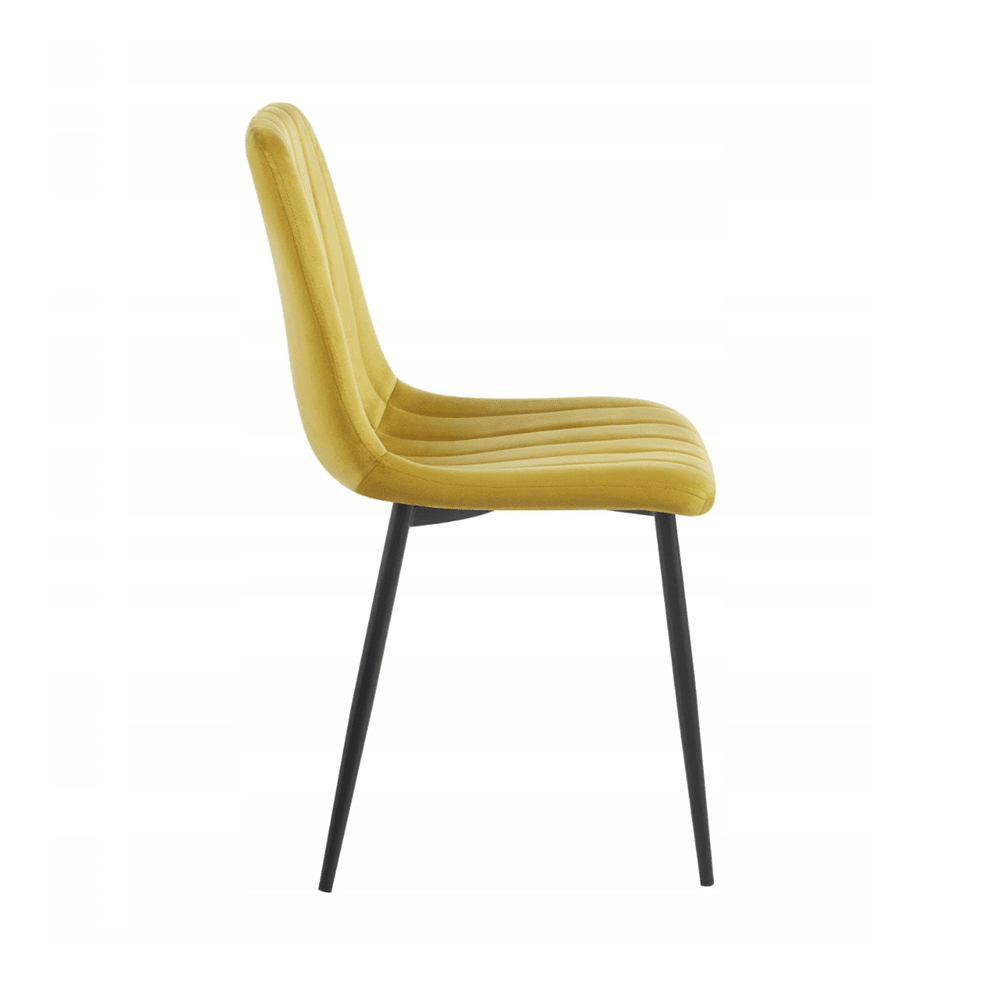 Scaun de dining, tapitat cu catifea velvet culoare curry, picioare metalice negre, stil modern glamour, 87 cm - Reelken
