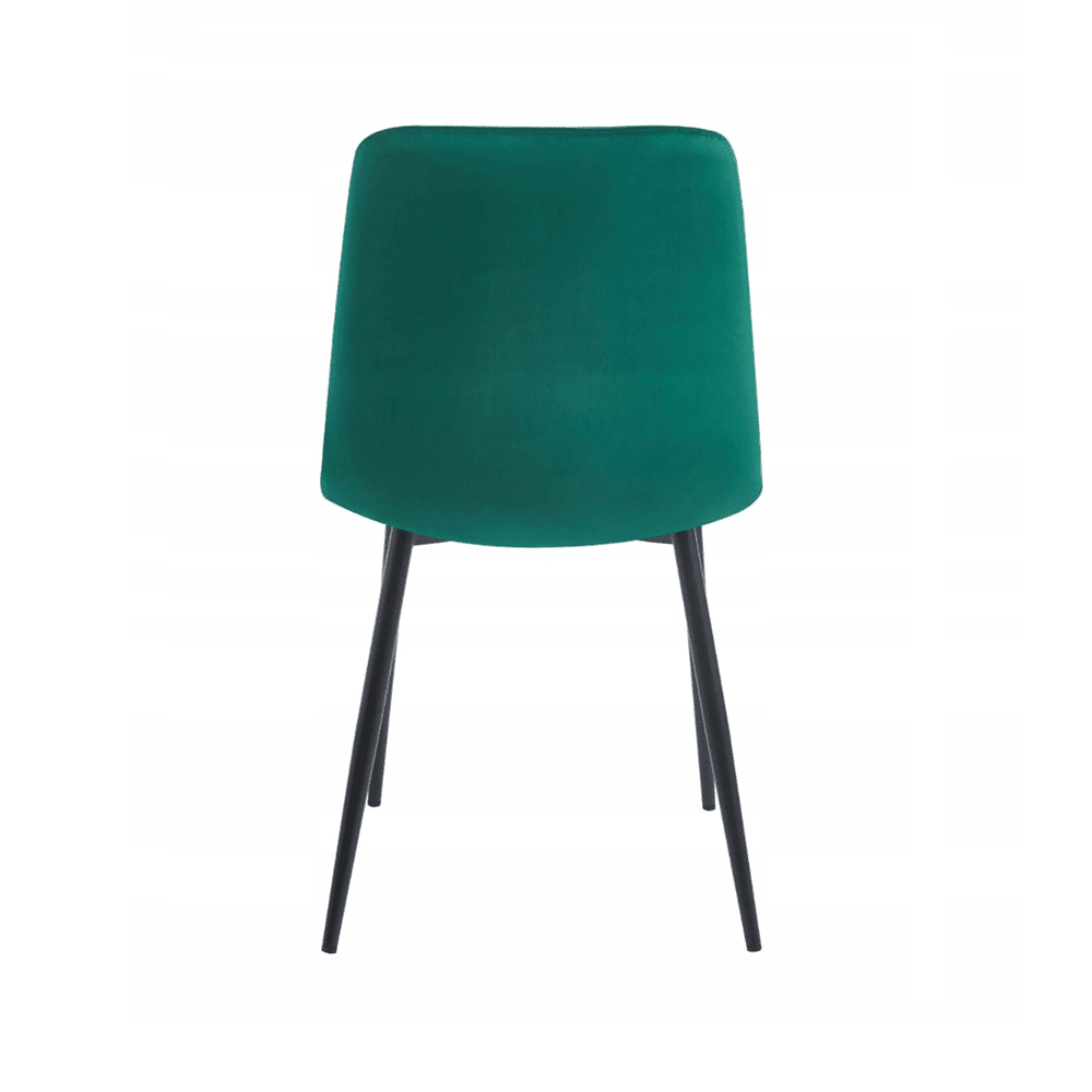 Scaun de dining, tapitat cu catifea velvet culoare verde, picioare metalice negre, stil modern glamour, 87 cm - Reelken
