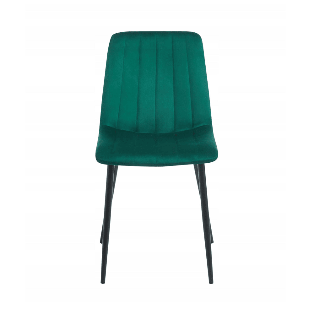 Scaun de dining, tapitat cu catifea velvet culoare verde, picioare metalice negre, stil modern glamour, 87 cm - Reelken
