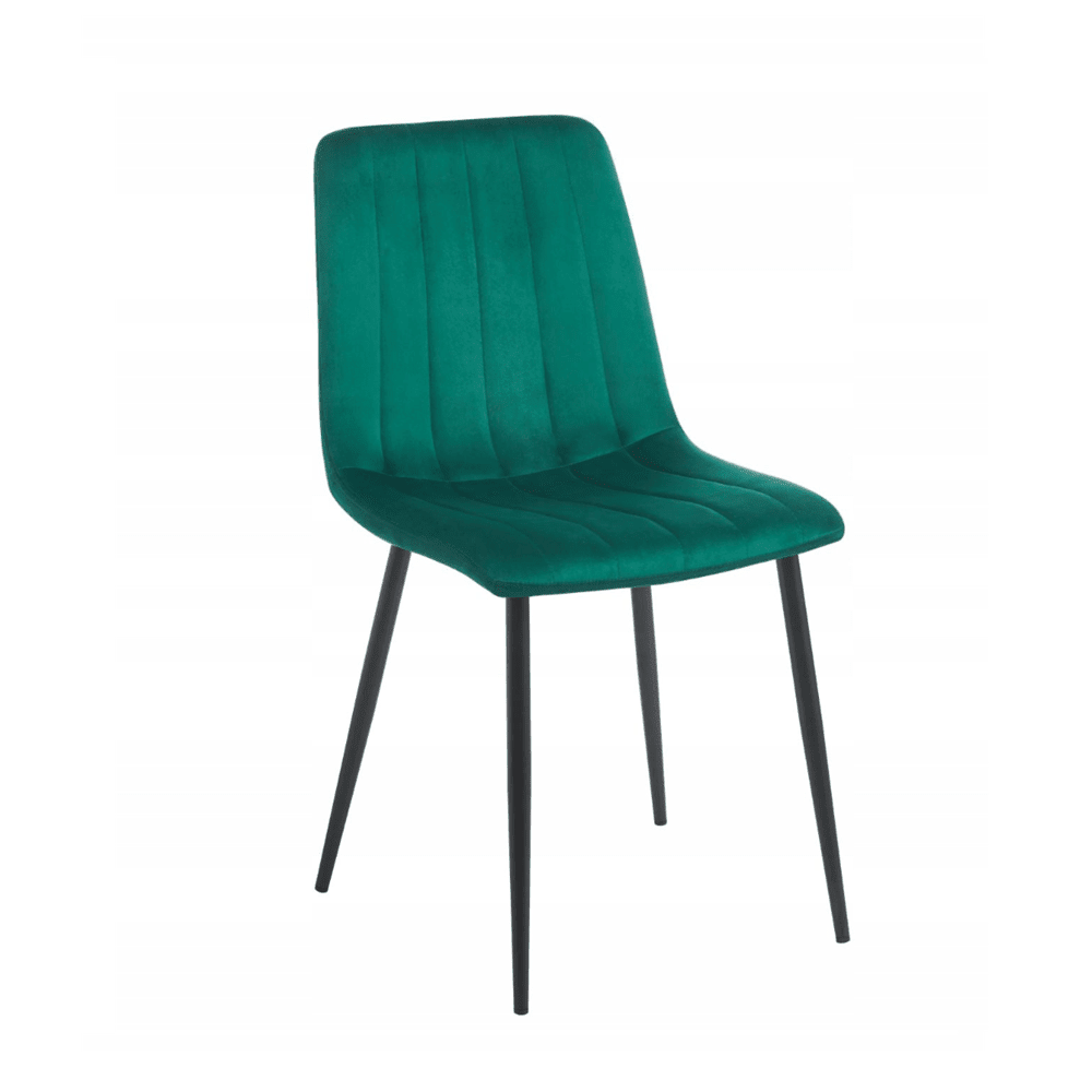 Scaun de dining, tapitat cu catifea velvet culoare verde, picioare metalice negre, stil modern glamour, 87 cm - Reelken