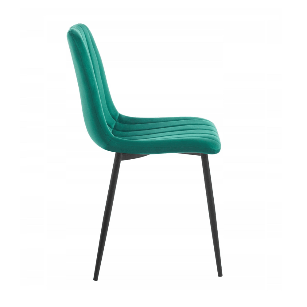 Scaun de dining, tapitat cu catifea velvet culoare verde, picioare metalice negre, stil modern glamour, 87 cm - Reelken
