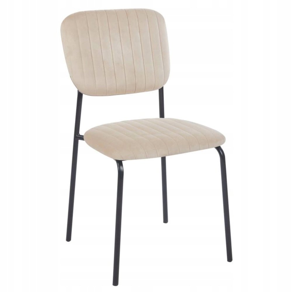 Scaun de dining, tapiterie catifea bej matlasata, picioare metalice negre, stil modern minimalist loft, 85 cm - Reelken