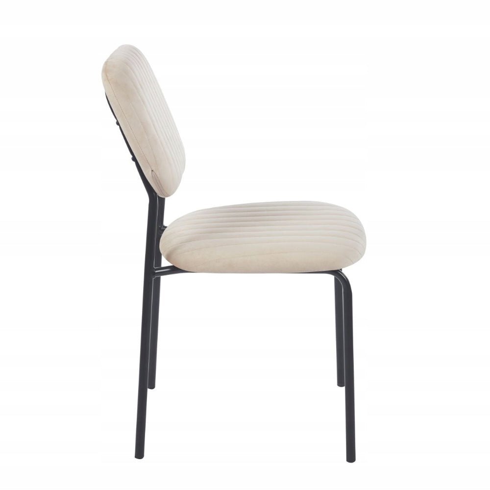 Scaun de dining, tapiterie catifea bej matlasata, picioare metalice negre, stil modern minimalist loft, 85 cm - Reelken