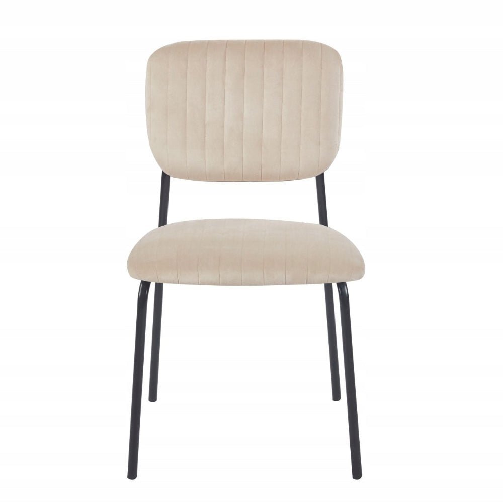 Scaun de dining, tapiterie catifea bej matlasata, picioare metalice negre, stil modern minimalist loft, 85 cm - Reelken