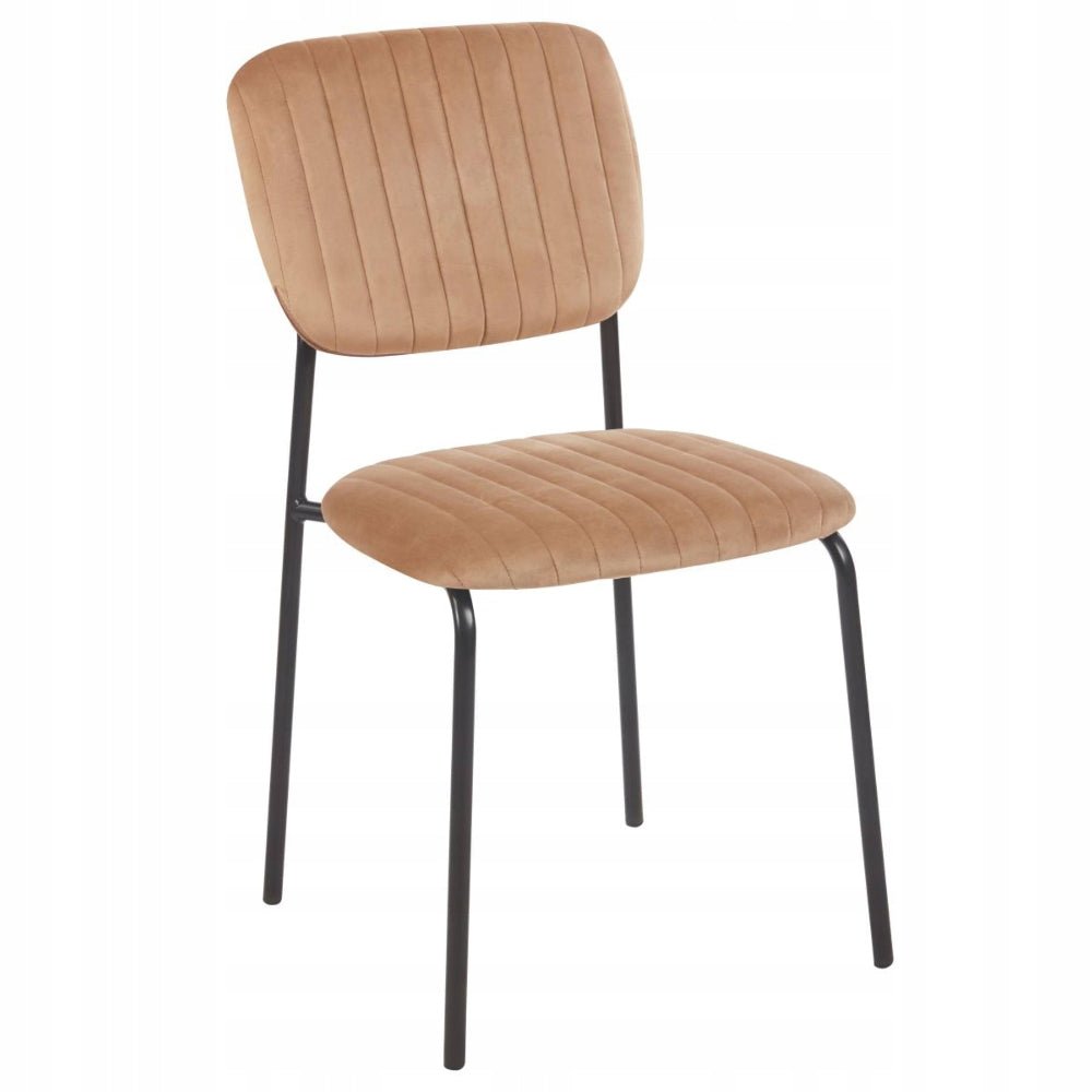Scaun de dining, tapiterie catifea cappucino matlasata, picioare metalice negre, stil modern minimalist loft, 85 cm - Reelken