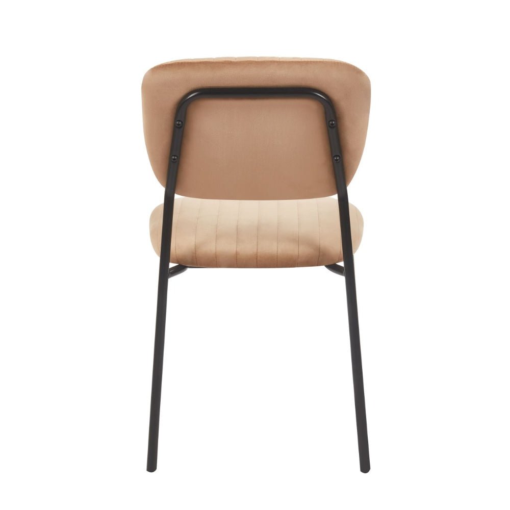 Scaun de dining, tapiterie catifea cappucino matlasata, picioare metalice negre, stil modern minimalist loft, 85 cm - Reelken