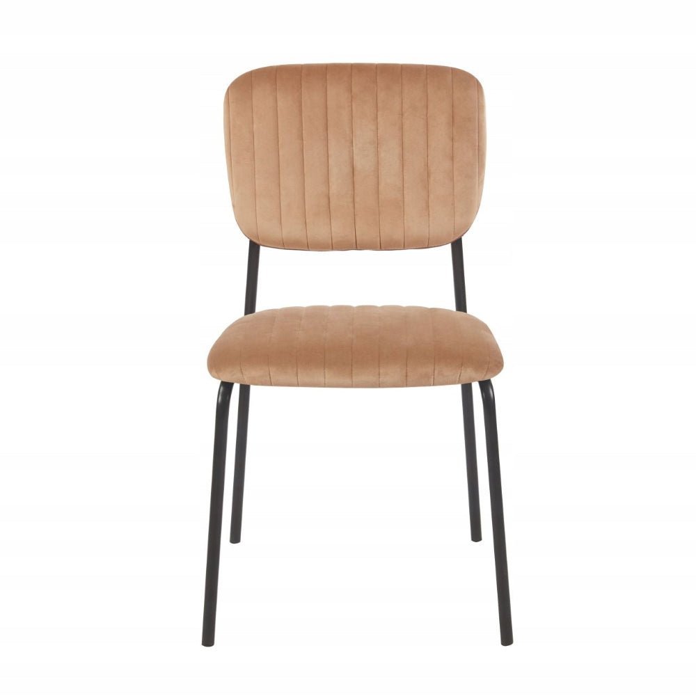 Scaun de dining, tapiterie catifea cappucino matlasata, picioare metalice negre, stil modern minimalist loft, 85 cm - Reelken