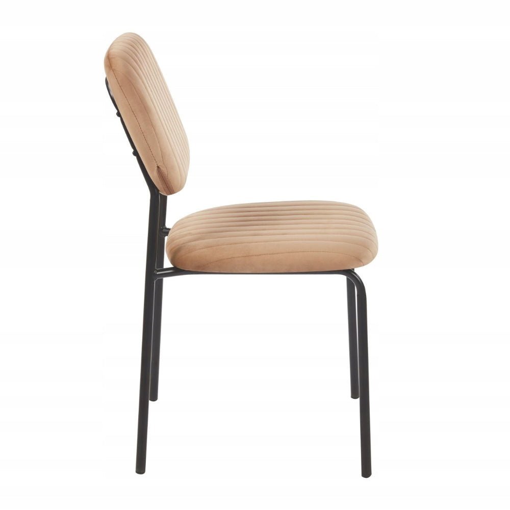 Scaun de dining, tapiterie catifea cappucino matlasata, picioare metalice negre, stil modern minimalist loft, 85 cm - Reelken