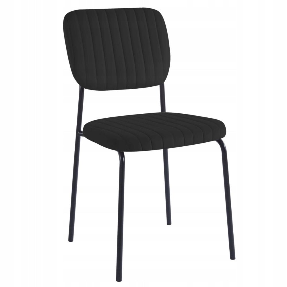 Scaun de dining, tapiterie catifea neagra matlasata, picioare metalice negre, stil modern minimalist loft, 85 cm - Reelken