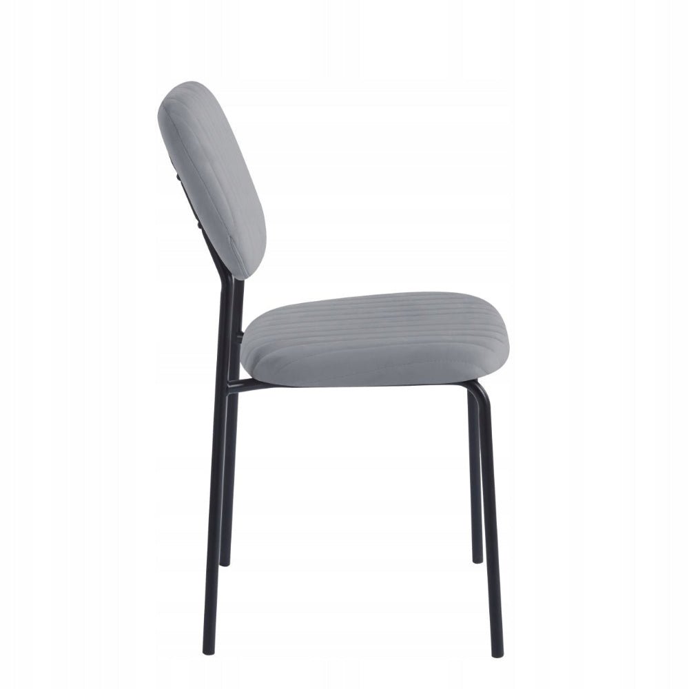 Scaun de dining, tapiterie velvet gri matlasata, picioare metalice negre, stil modern minimalist loft, 85 cm - Reelken