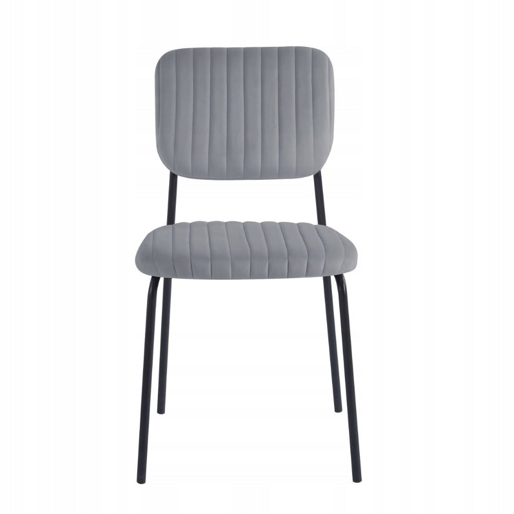 Scaun de dining, tapiterie velvet gri matlasata, picioare metalice negre, stil modern minimalist loft, 85 cm - Reelken