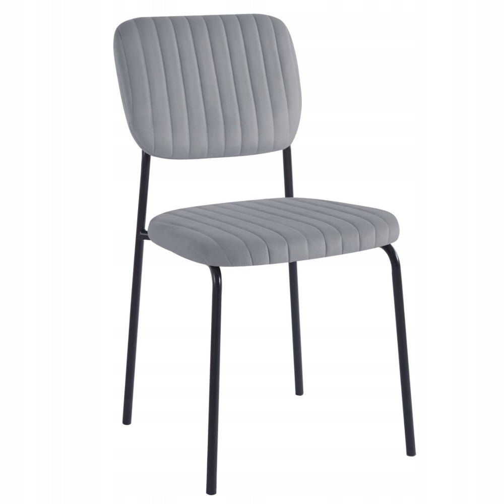 Scaun de dining, tapiterie velvet gri matlasata, picioare metalice negre, stil modern minimalist loft, 85 cm - Reelken