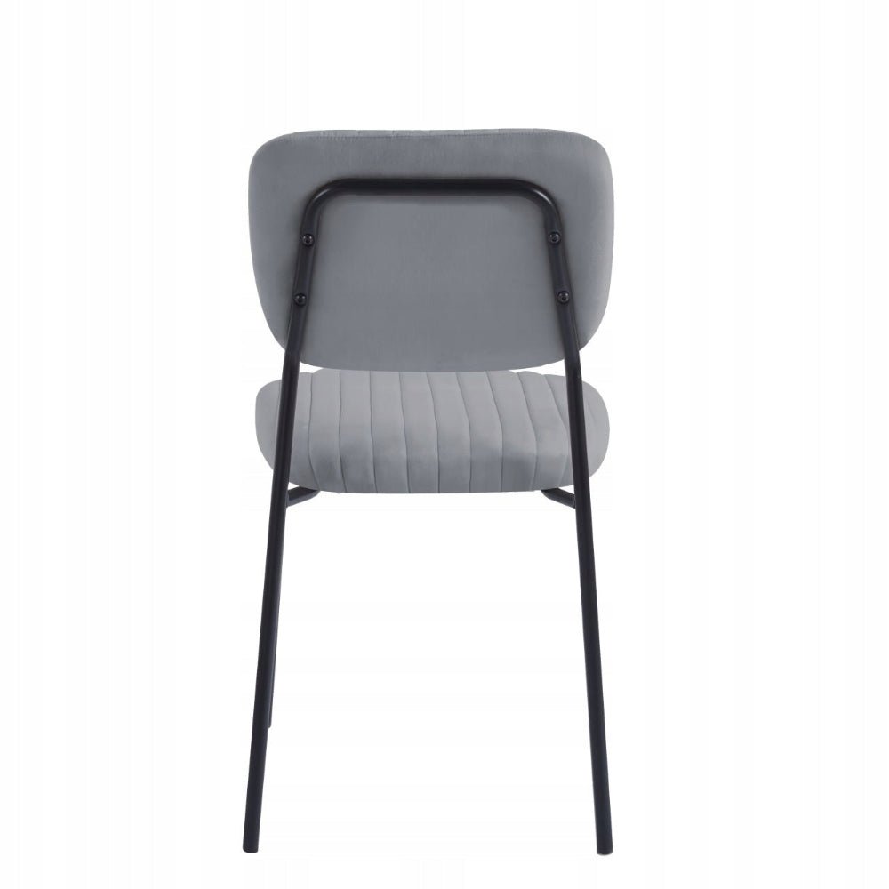 Scaun de dining, tapiterie velvet gri matlasata, picioare metalice negre, stil modern minimalist loft, 85 cm - Reelken