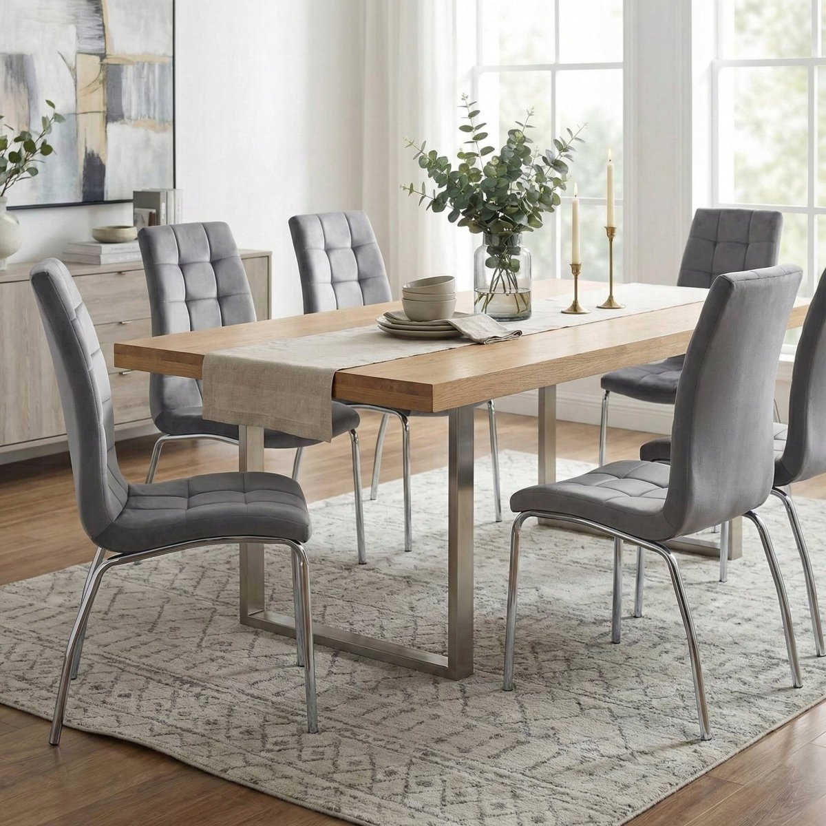 Scaun de dining, velur gri Riviera 91, picioare cromate, 42x41x102 cm, înălțime șezut 48 cm - Reelken