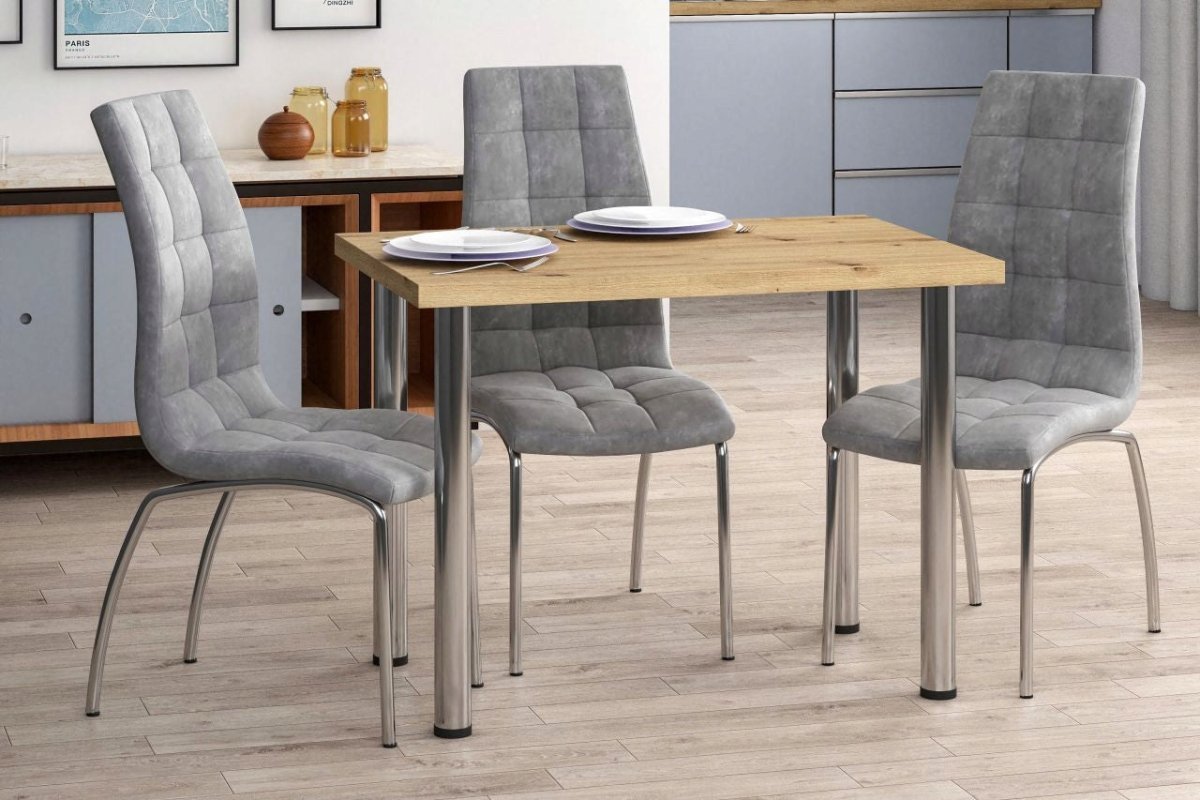 Scaun de dining, velur gri Riviera 91, picioare cromate, 42x41x102 cm, înălțime șezut 48 cm - Reelken