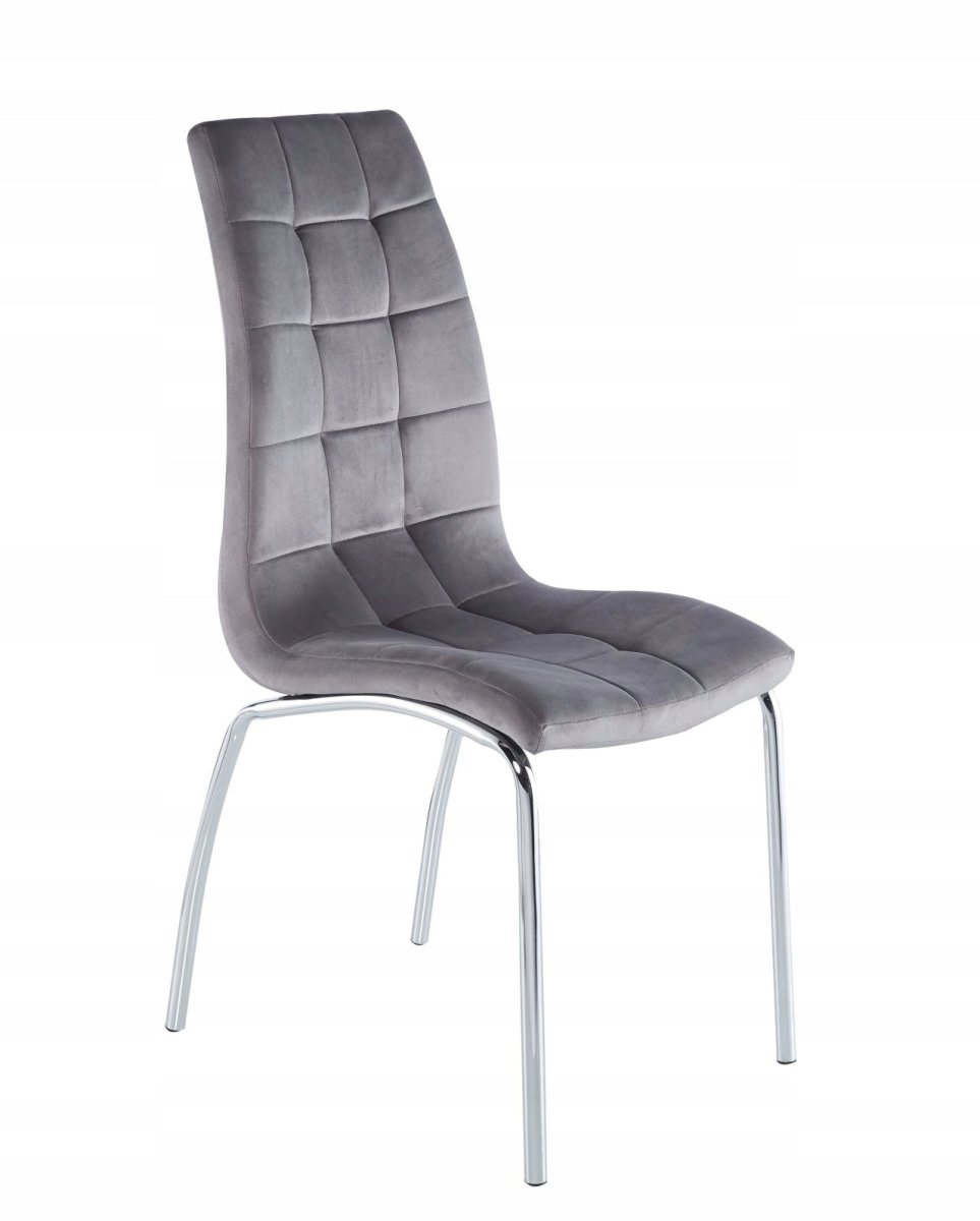 Scaun de dining, velur gri Riviera 91, picioare cromate, 42x41x102 cm, înălțime șezut 48 cm - Reelken