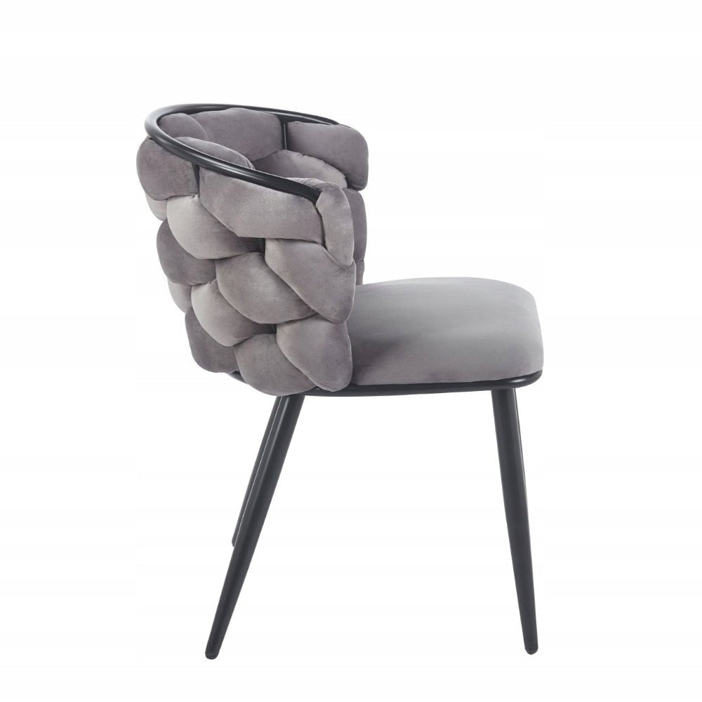 Scaun din catifea velvet impletita, gri, cadru metalic negru, pentru dining/sufragerie, 78 cm - Reelken