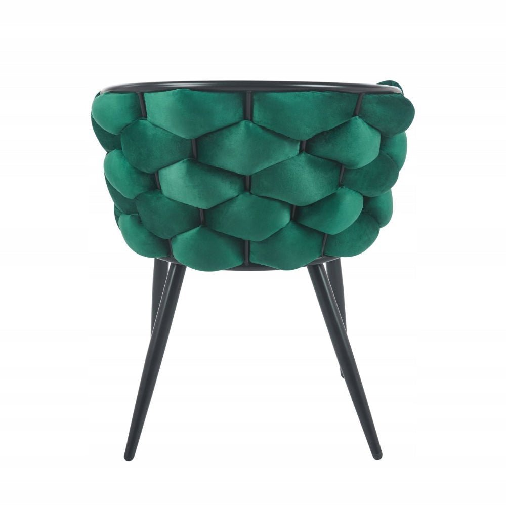 Scaun din catifea velvet impletita, verde, cadru metalic negru, pentru dining/sufragerie, 78 cm - Reelken