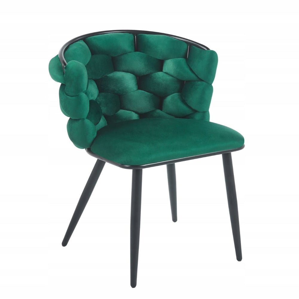 Scaun din catifea velvet impletita, verde, cadru metalic negru, pentru dining/sufragerie, 78 cm - Reelken