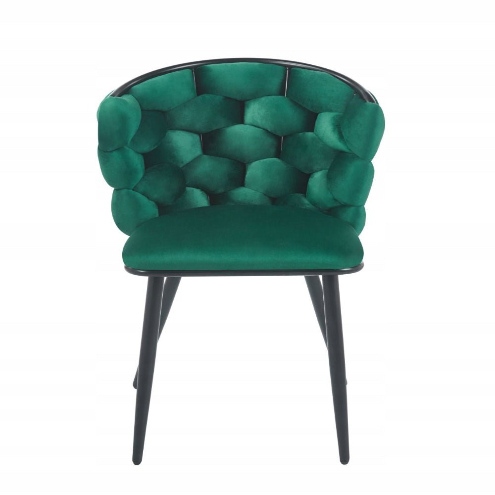 Scaun din catifea velvet impletita, verde, cadru metalic negru, pentru dining/sufragerie, 78 cm - Reelken