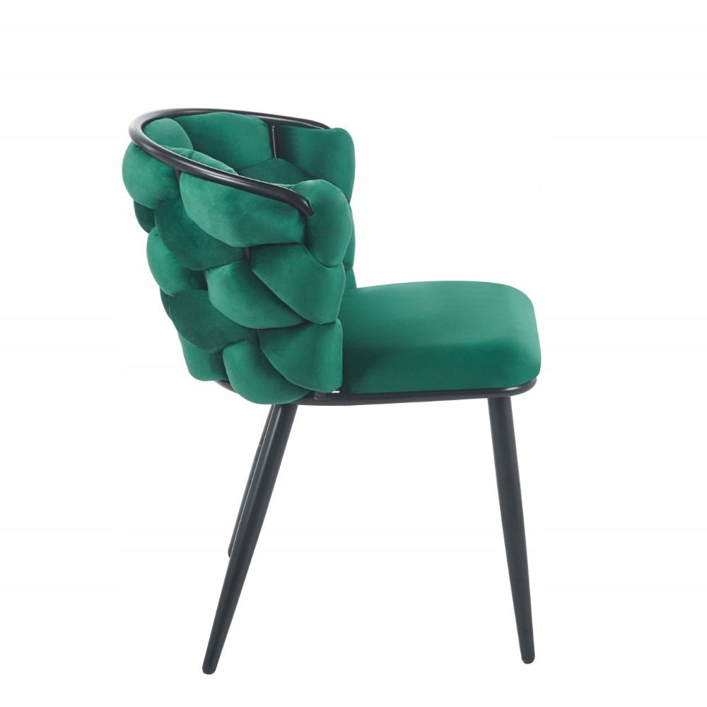 Scaun din catifea velvet impletita, verde, cadru metalic negru, pentru dining/sufragerie, 78 cm - Reelken