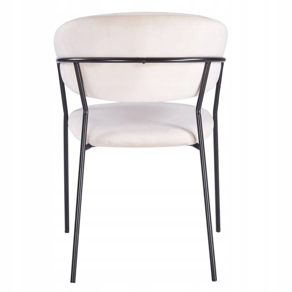 Scaun dining glamour, catifea velur bej, picioare metalice negre, stil Art Deco, cusaturi decorative - Reelken